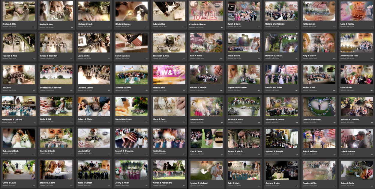 Grid of over 60 wedding galleries showcasing Chris's extensive experience